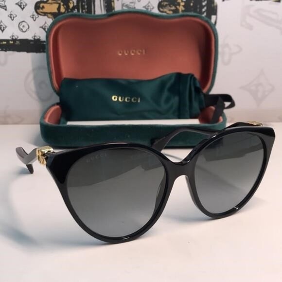 New Authentic Gucci Black Cat-Eye Sunglasses GG1011s 001 - Picture 8 of 13